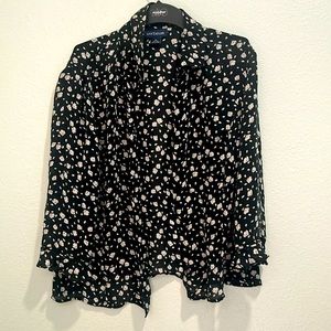 Ann Taylor Black Floral Button Up Blouse- Size 12